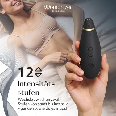 Womanizer Premium - вібратор для клітора з ефектом тиску, чорний та золотий | Інтимна іграшка для жінок | Секс-іграшки для дорослих, для пар | Подарунок для жінок