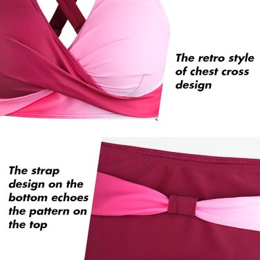 Двочастинний купальник Adigaber з V-подібним вирізом, перехресним візерунком, корегуючим животом. Розміри 3XL, кольори: червоний та рожевий