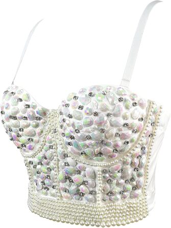 Жіночий бюстгальтер Push Up з корсетом, готичний стиль, стрази, діаманти, Cubwear, для вечірок, з регульованим ремінцем (L, білий)