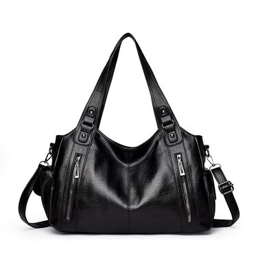 Жіноча сумка-шопер GSenhui Vintage City Bag: велика сумка на плече з екошкіри в панк-стилі для подорожей та міста, чорна
