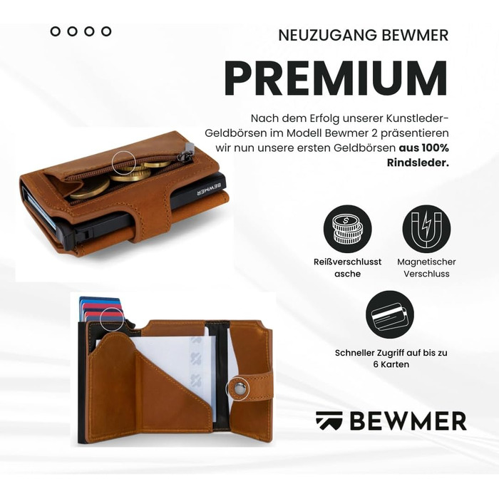 Слім-гаманець BEWMER v2 з RFID-захистом та монетницею для чоловіків та жінок, картхолдер з антиклонінгом для купюр та 9 кредитних карток (Кофе-чорний)