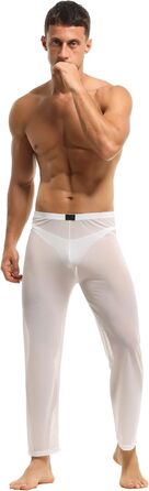 Чоловічі прозорі штани з мережива, нічна сорочка, спідня білизна, штани з нейлону, довгі прозорі штани, мереживні штани änner, штани з тонкої сітки, матеріал - тюль (M, білий)