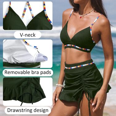 Сексуальний жіночий купальник-бікіні з V-подібним вирізом, висока талія, двочастинний, шнурівка, армійного кольору, XL