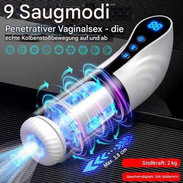 Масажер для чоловіків 2-в-1 з помпою для збільшення, 9 режимів, LCD-дисплей, автоматичний