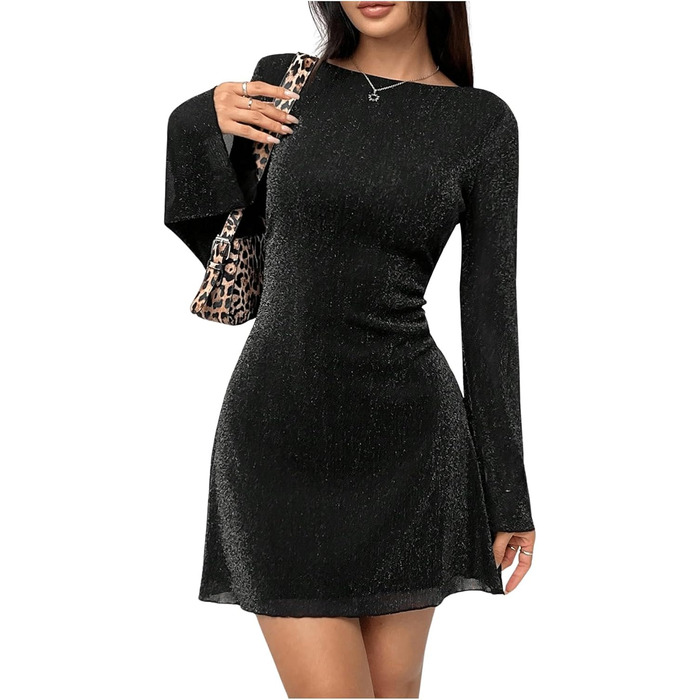 Чорне міні-плаття SweatyRocks з відкритою спиною та довгими рукавами для вечірок