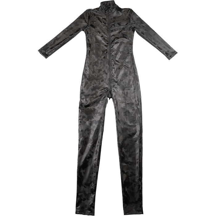 Костюм котяча кішка з штучної шкіри, чорний, камуфляжний принт, жіночий, елегантний, повноекранний, з блискавкою на стегнах