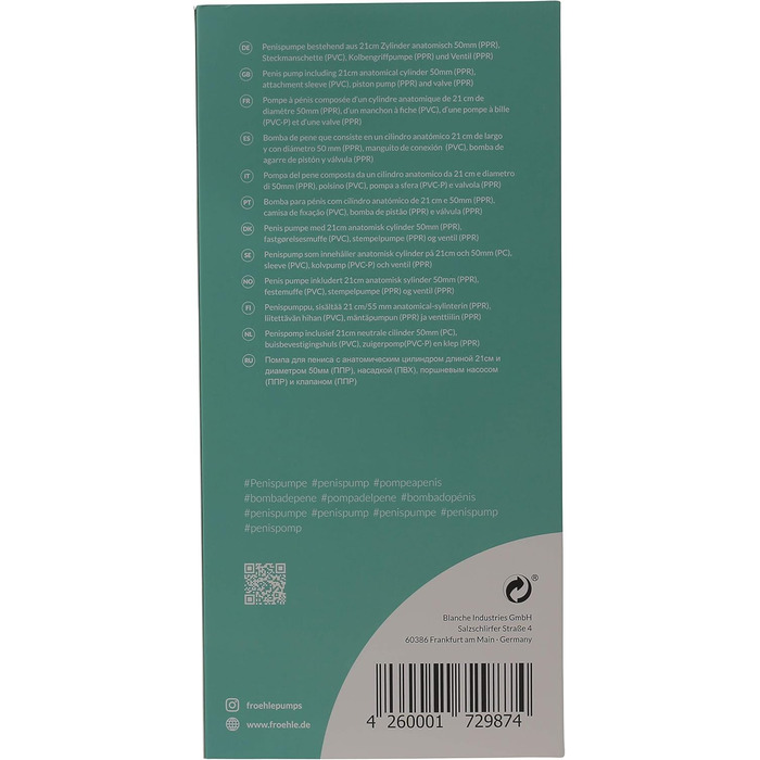 Анатомічна помпа для пеніса Fröhle PP010 Slim-Fit Professional (1 шт., прозора)