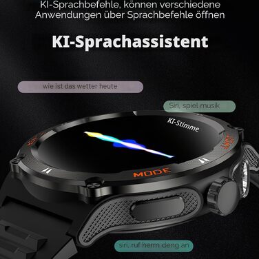 Смарт-годинник findtime Military: міцний тактичний годинник з компасом, LED-ліхтариком, функцією дзвінків та моніторингом серцебиття для Android та iOS, чорний