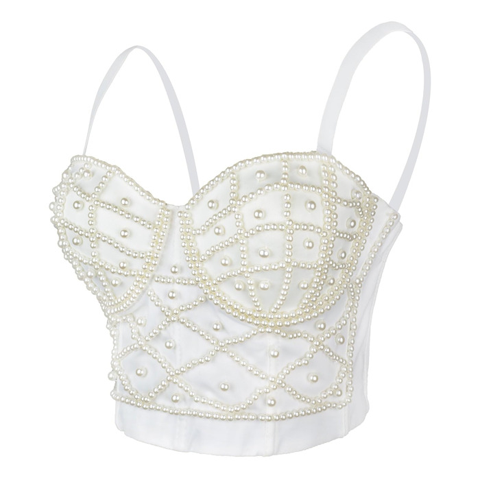 Ефектний корсет-топ Ellacci з перлами для вечірок та клубів, білий
