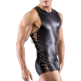 Чоловіча сексуальна білизна: майка з ефектом мокрого блиску з екошкіри, чорна XL