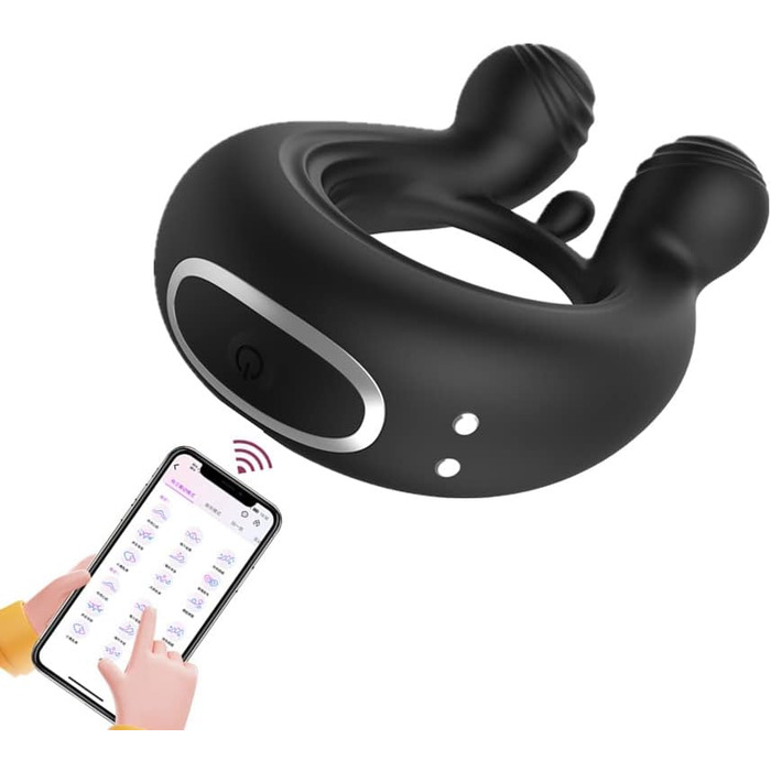 Вібраційний кільце для пеніса з Bluetooth, 9 режимів вібрації, стимулятор G-точки, секс-іграшки для чоловіків та жінок (чорний)