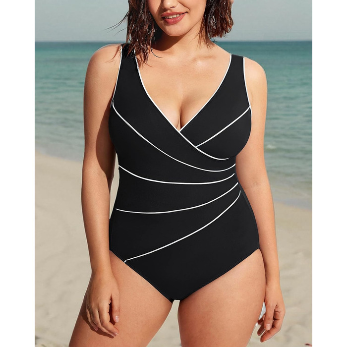 Купальник жіночий Delimira великі розміри, чорний, з V-подібним вирізом, з м'якими вставками