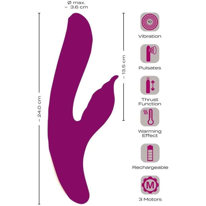 Javida Rabbit-Vibrator 3 функції (Lila, 2,7 - 3,6 см)