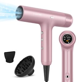 Професійний іонний фен для волосся PARWIN PRO BEAUTY з безщітковим двигуном 110,000 RPM, магнітним диффузором та LCD-дисплеєм, рожевий