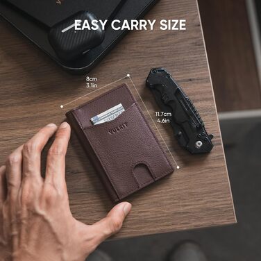 Чоловічий шкіряний картхолдер VULKIT з RFID/NFC захистом, тонка гаманець-портмоне на 10 карток (колір: Litchi-espresso)