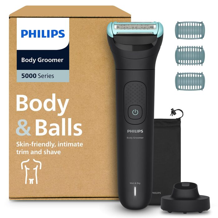 Триммер для чоловіків Philips Bodygroom Series 5000 BG5485/30 для тіла та інтимних зон, водонепроникний, 100 хв роботи, з 3 насадками та зарядним пристроєм