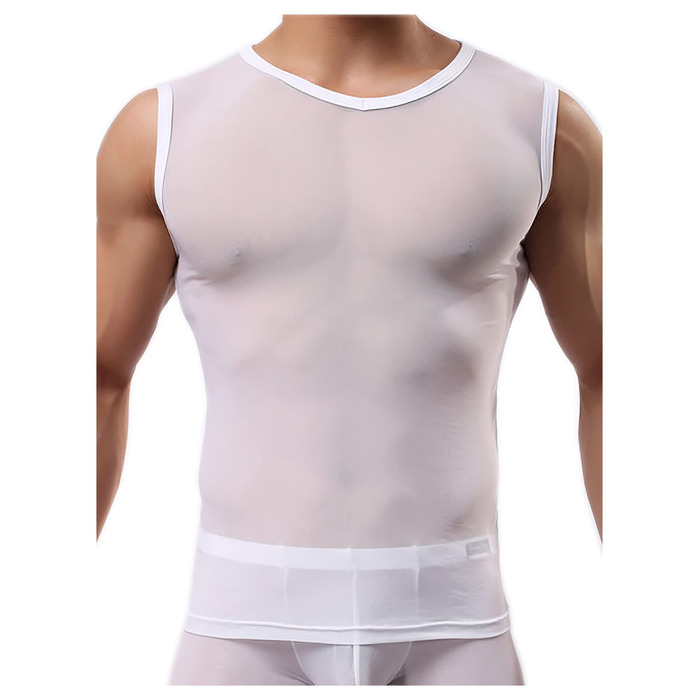 Чоловіча сітка майка Cubwear, прозора майка з короткими рукавами, сітчаста футболка для чоловіків (L, білий)