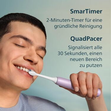 Електрична сонічна зубна щітка Philips Sonicare Series 4100 з датчиком тиску, 4 режимами чищення та дорожнім футляром, HX4044/52, Фіолетова