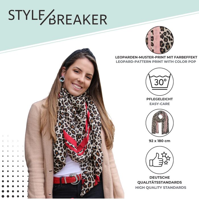 Жіночий шарф styleBREAKER з леопардовим принтом (Animal Print), віскоза, коричнево-червоний