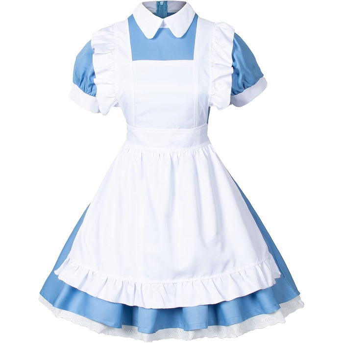 Костюм для косплею в стилі аніме Lolita, французька служниця, 6 предметів: спідниця, рукавички, головний убір, шкарпетки, XXL, блакитний