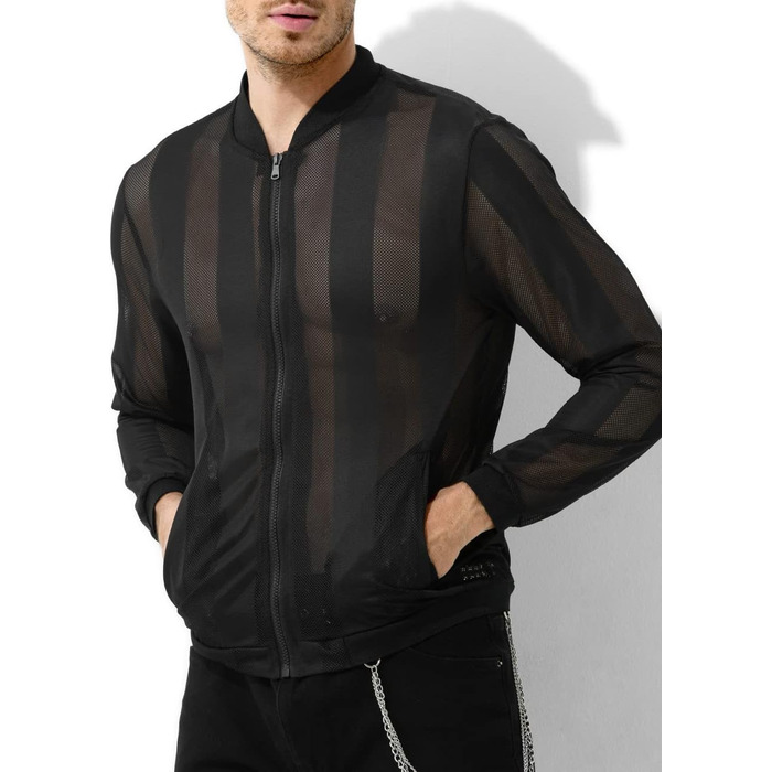 Чоловіча сітчаста сорочка з довгим рукавом Casey Herren Netz Hemden – прозора сітка, модель A1-чорний, розмір L