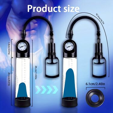 Ручний масажер для збільшення пеніса з силікону та 3 насадки. Масажер-накачувач з манометром та шкалою. Для чоловіків. (D,Positive)