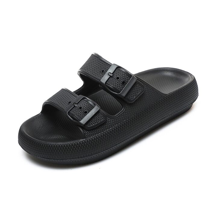 Слишовечірні тапочки Cozyslides Original унісекс, сандалії-хмаринки з регульованими ременями, протиковзаючі та швидкосохнучі, з товстою підошвою Airfoot, чорні, розмір 39/40 EU