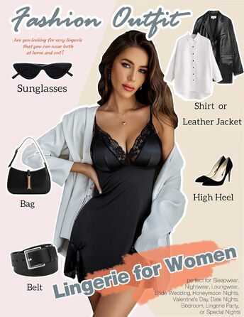 Жіноча нічна сорочка ADOME з мереживом, сатином та шортами Babydoll, чорна