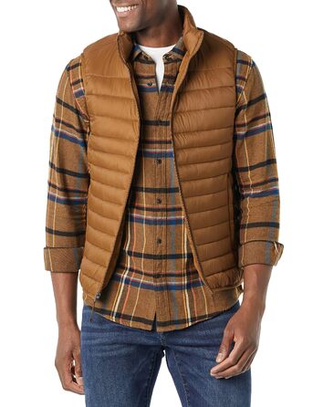 Чоловічий легкий водостійкий жилет-пуховик Amazon Essentials, що складається (XL, світло-коричневий)
