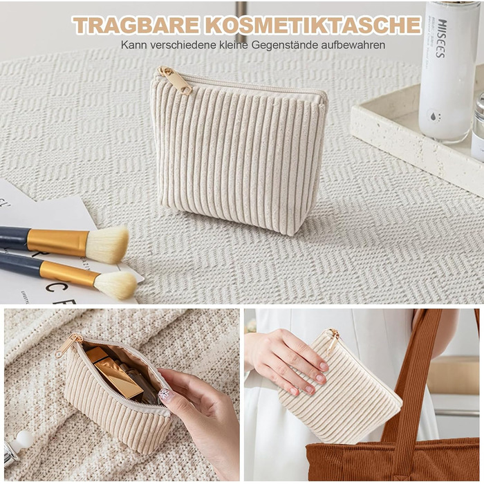 Жіноча сумка-шопер з тканини (Khaki): велика пляжна сумка та маленька косметичка на блискавці, універсальна сумка через плече для роботи, навчання, спортзалу та подорожей