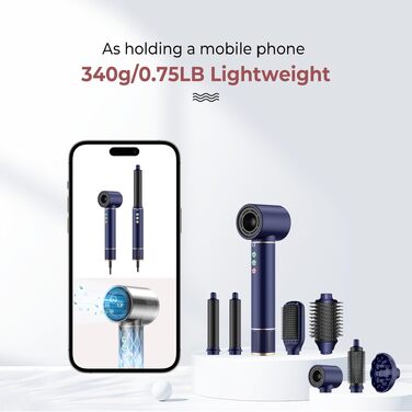 Мультистайлер для волосся 6 в 1 MogaWave Hairstyler Pro Airbrush: стайлер з феном, круглою щіткою для об'єму, вирівнювачем та насадками для завивки (Синій)