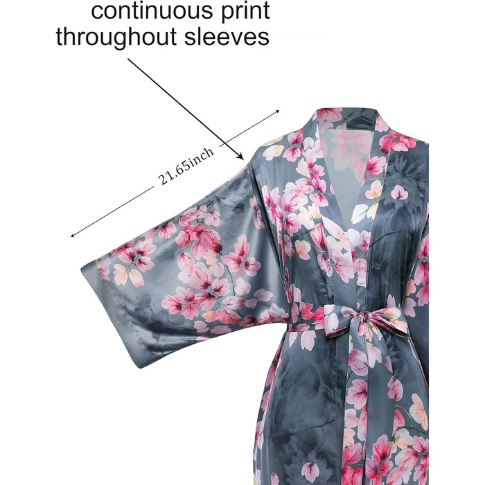 Халат жіночий довгий з атласу, квітковий принт, Babeyond. Ідеальний для дому, відпочинку, вечірок. Розмір універсальний, сірий колір.