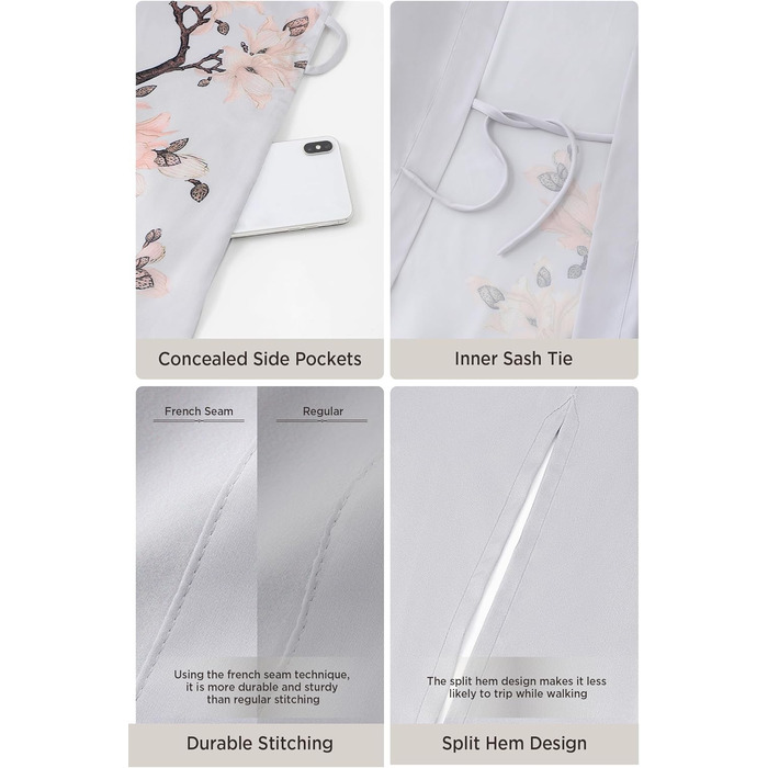 Кимоно-халат Babeyond з квітковим принтом, атласний, для вечірок, сірий (один розмір)