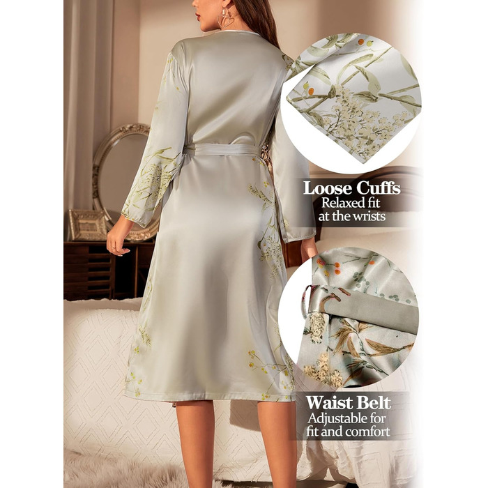 Халат жіночий FEOYA з шовковистого атласу, халат для дому, сексуальний халат з V-подібним вирізом, для вечірки, весілля, сімейного відпочинку (сірий, M)