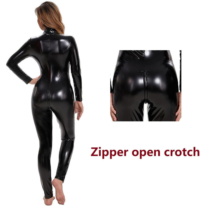 Жіночий сексуальний catsuit з PU-шкіри, чорний, XL - для вечірок та сцени