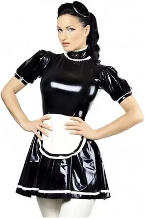 Костюм покоївки з PVC для дорослих, Sissy, з коміром-голкою, A-силует, з фартухом, 3XL, чорний, для Хелловіну, вечірки, косплею