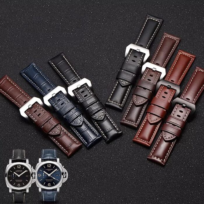 Шкіряний ремінець для годинника Panerai Luminor 44 Vintage Military, 26 мм, чорний