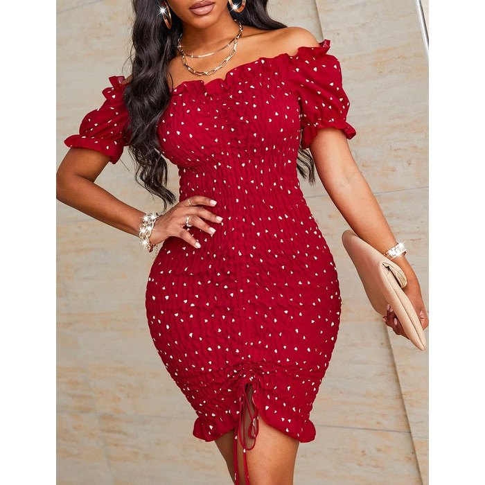 PRETTYGARDEN Сукня-бодікони з відкритими плечима, червона, розмір L, міні, шнурівка, для вечірок та клубів