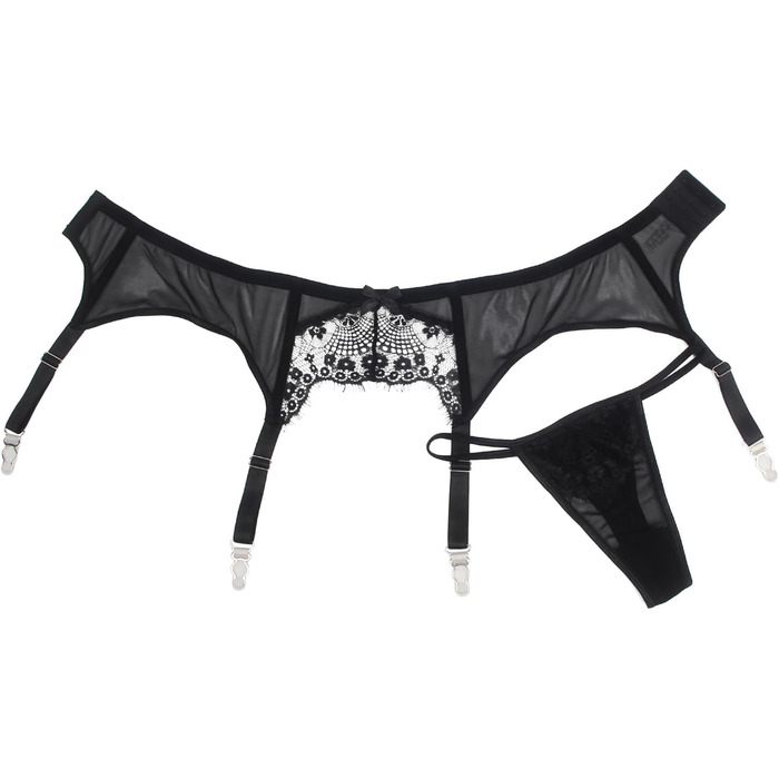 Жіночий мереживний стрінг-ремень, великі розміри, сексуальний стрінг для стегон, з 4 вінтажними ремінцями, кліпсами, чорний (10)