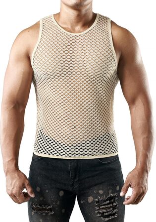 Чоловіча сітка-майка JOGAL з прозорою вставкою, бежевого кольору (S)