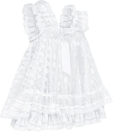 Нічна сорочка-бабідол Satini Dessous з рюшами та мереживом, Cosplay, XXL, білий колір