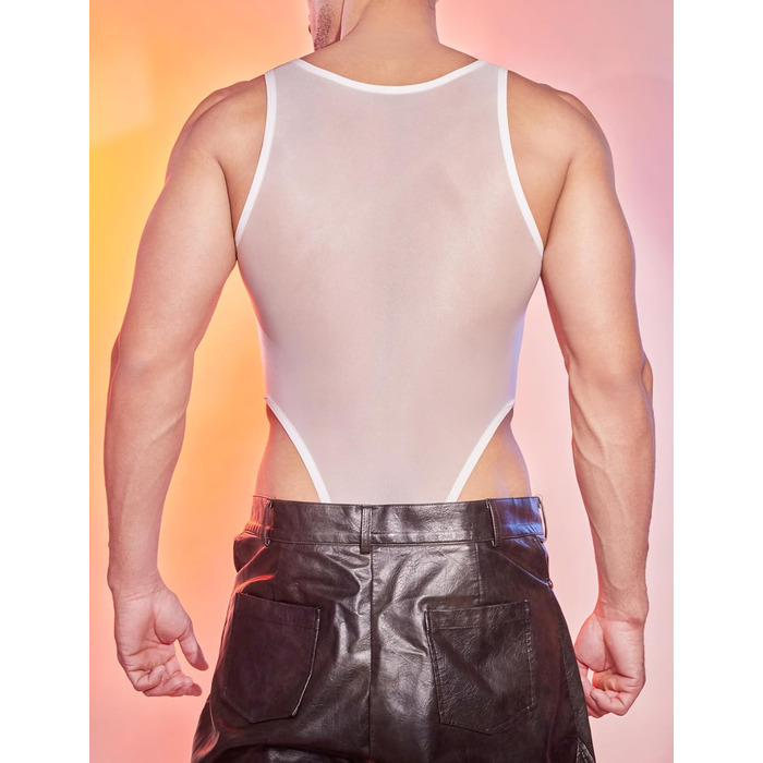 Боді для чоловіків AIEOE: прозорий боді, топ, майка, під одяг, без рукавів, труси-танга (білий)