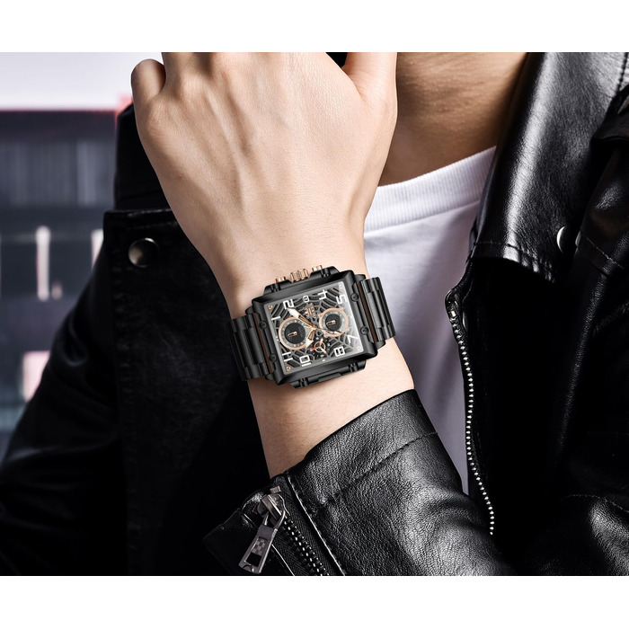 Чоловічий наручний годинник OLEVS Chronograph з шкіряним ремінцем, японський кварцовий механізм, водонепроникний, класичний елегантний стиль (модель 2958, чорний)