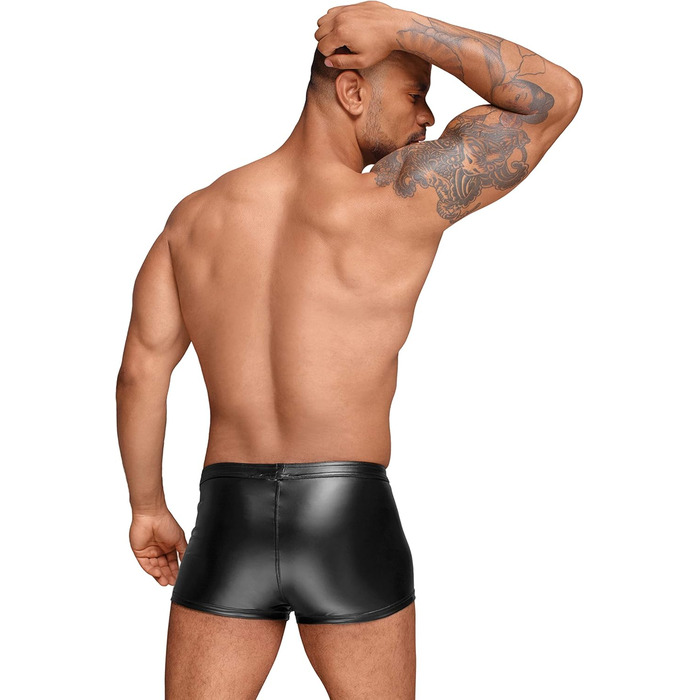 Чоловічі шорти з ефектом мокрого блиску, чорні, XL - Fetisch Clubwear з PVC деталями