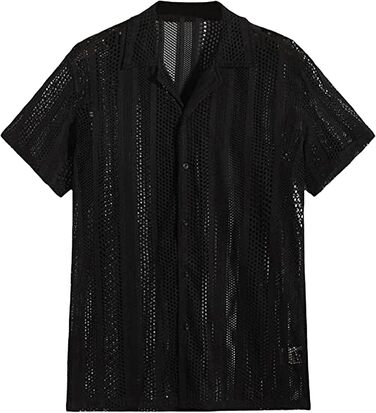 Чоловіча прозора футболка Panegy з мереживом, сітка, чорна (M)