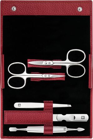 Манікюрний набір ZWILLING Premium Edition (5 предметів) для догляду за нігтями та педикюру, полірована нержавіююча сталь, шкіряний футляр (Червоний)