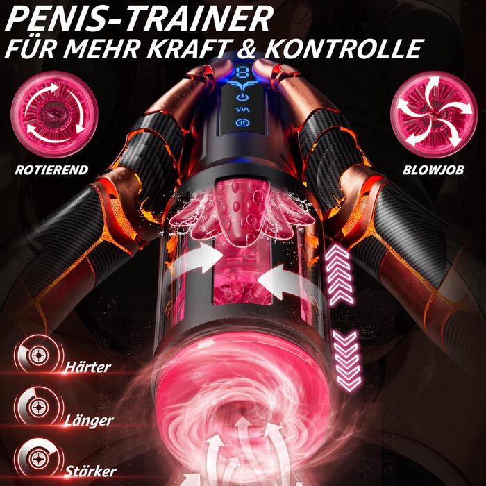 Електричний мастурбатор 4-в-1 для чоловіків з 9 режимами вібрації та телескопічною функцією, іграшка для сексу з імітацією ротової порожнини