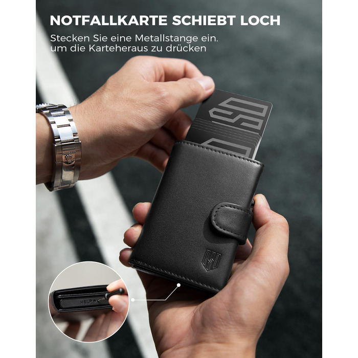 Чоловічий гаманець-картхолдер DODENSHA з RFID-захистом, автоматичним pop-up механізмом для 8-10 карт, відділенням для монет та вікном для ID (Чорний)
