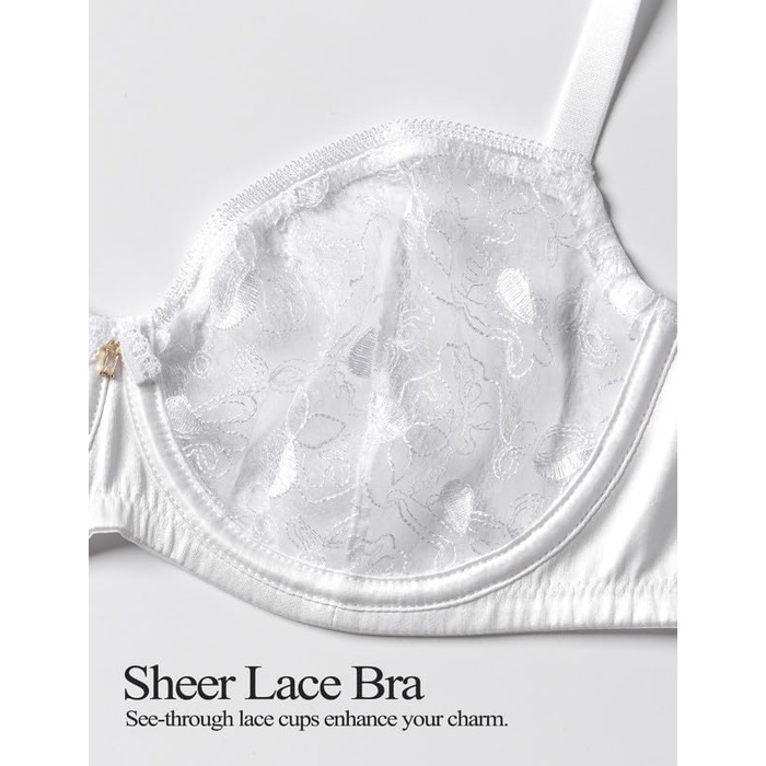 Wingslove Корсетний бюстгальтер Dirndl з кісточками для великих грудей, мереживний balconette, прозорий, без підкладки (білий, 80C)