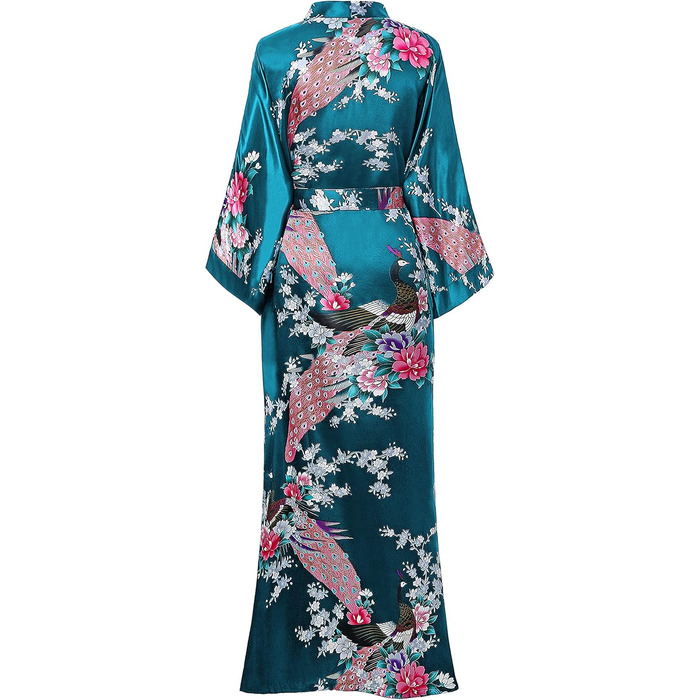 Халат жіночий довгий з атласу, квітковий принт, модель кімоно, Babeyond. Ідеально для дому, відпочинку та вечірок.